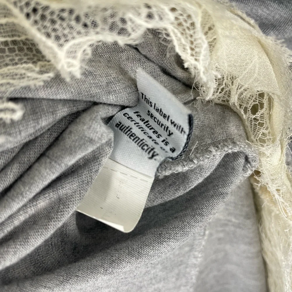 DVF VNeck Long Sleeve Top Gray + Ivory Lace Trim S - Picture 9 of 9